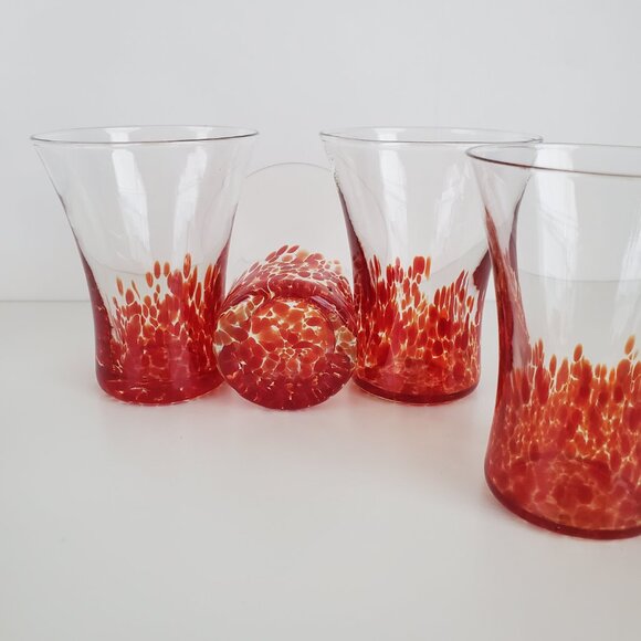 Hand Blown Flared Rim Shot Glasses Flaming Orange-Red To Clear 4 Set Barware - Picture 5 of 11
